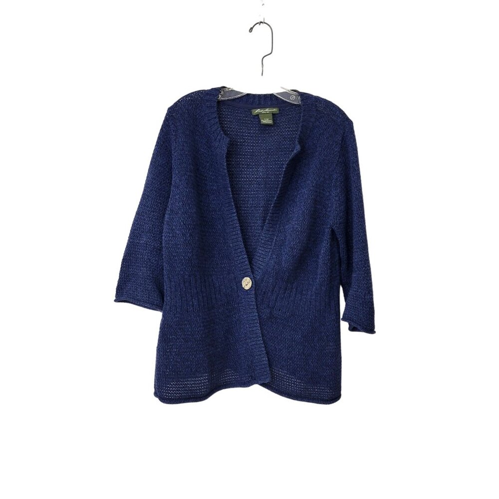 Eddie Bauer One Button Blue Cardigan Sweater